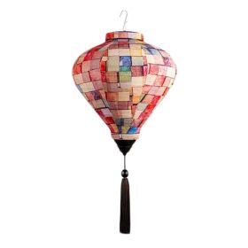 12" Color Matching Grid Chinese Cloth Lantern Traditional Festival Lampshade Decorative Hanging Paper Lantern